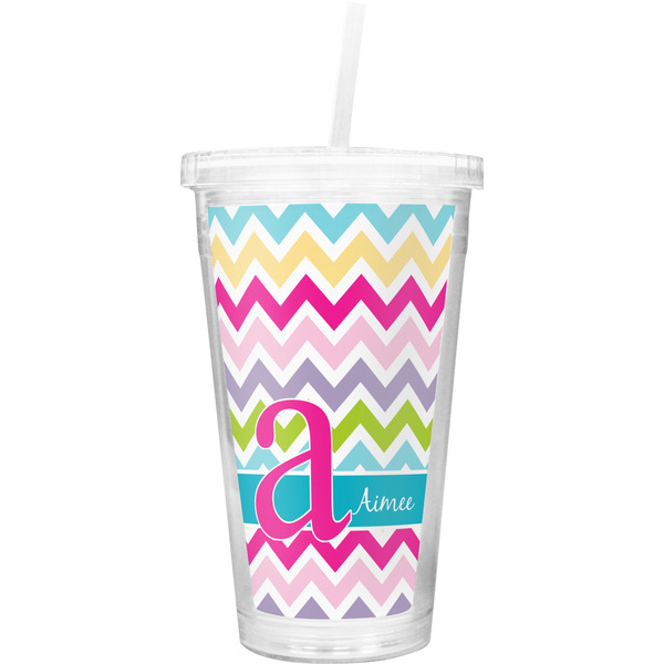 Custom Colorful Chevron Double Wall Tumbler with Straw (Personalized)