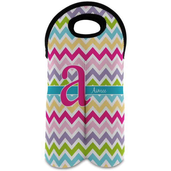 Custom Colorful Chevron Wine Tote Bag (2 Bottles) (Personalized)