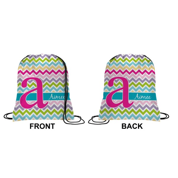 Colorful Chevron Drawstring Backpack Front & Back Medium