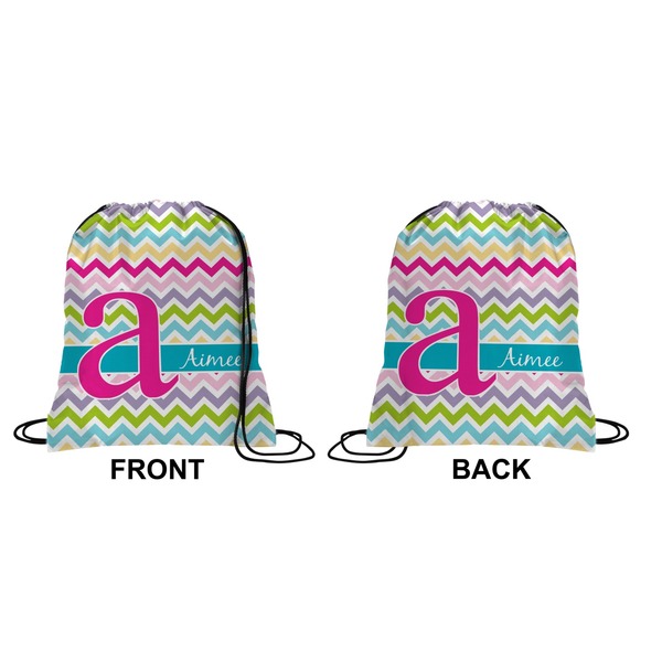 Colorful Chevron Drawstring Backpack Front & Back Small