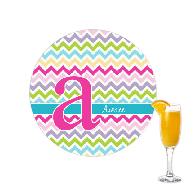 Custom Colorful Chevron Printed Drink Topper - 2.15" (Personalized)