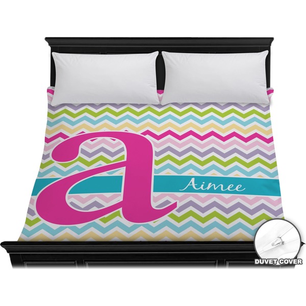 Custom Colorful Chevron Duvet Cover - King (Personalized)