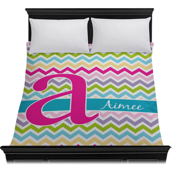 Colorful Chevron Duvet Cover - Queen - On Bed - No Prop