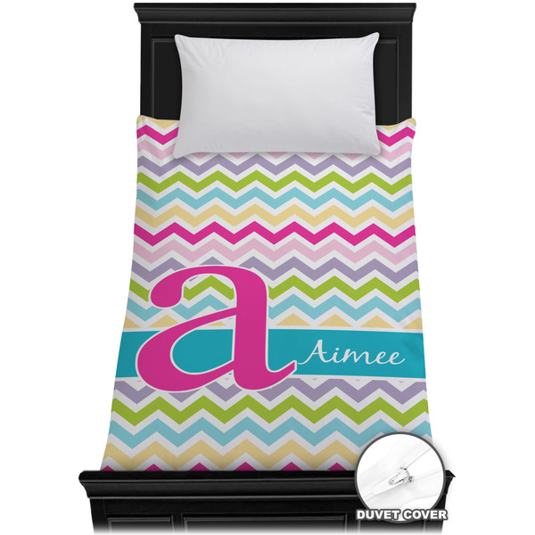Custom Colorful Chevron Duvet Cover - Twin XL (Personalized)