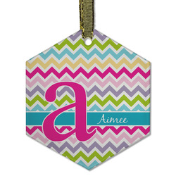 Colorful Chevron Flat Glass Ornament - Hexagon w/ Name and Initial