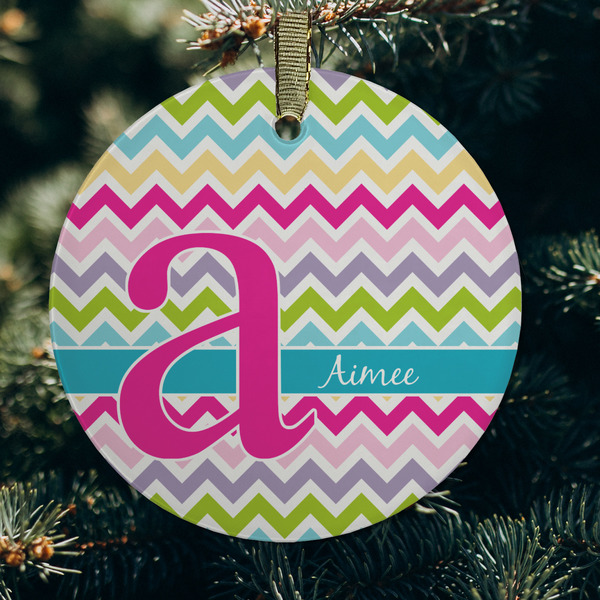 Colorful Chevron Frosted Glass Ornament - Round (Lifestyle)