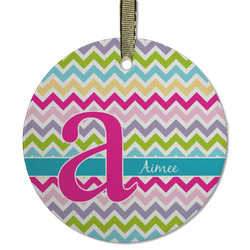 Colorful Chevron Flat Glass Ornament - Round w/ Name and Initial