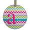 Colorful Chevron Flat Glass Ornament - Round w/ Name and Initial