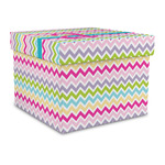 Colorful Chevron Gift Box with Lid - Canvas Wrapped - Large (Personalized)