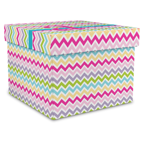 Custom Colorful Chevron Gift Box with Lid - Canvas Wrapped - X-Large (Personalized)