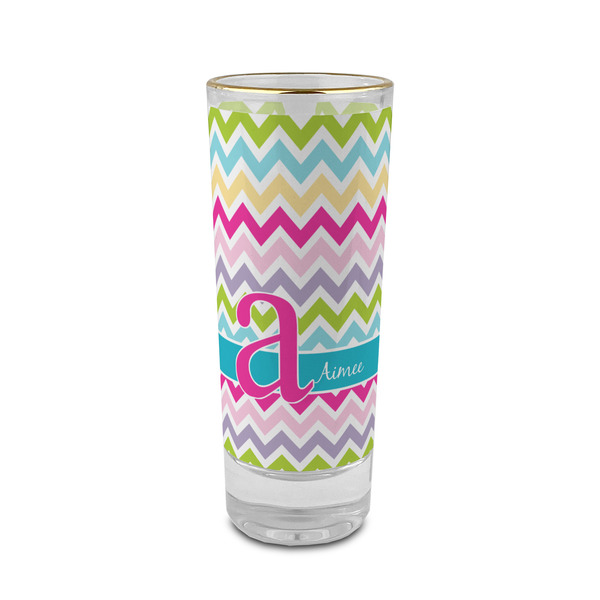 Custom Colorful Chevron 2 oz Shot Glass -  Glass with Gold Rim - Set of 4 (Personalized)