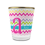 Colorful Chevron Glass Shot Glass - 1.5 oz - with Gold Rim - Single (Personalized)