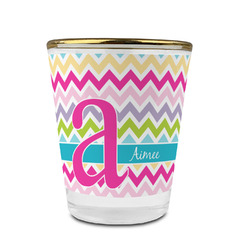 Colorful Chevron Glass Shot Glass - 1.5 oz - with Gold Rim - Set of 4 (Personalized)