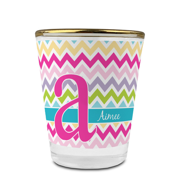 Colorful Chevron Glass Shot Glass - With gold rim - FRONT