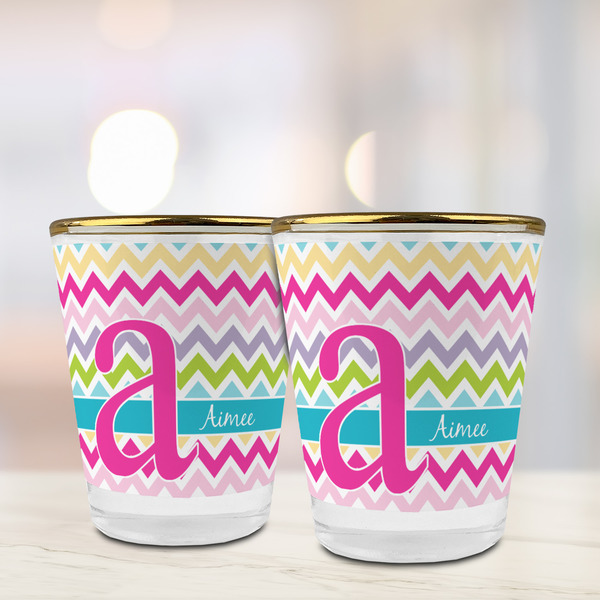 Colorful Chevron Glass Shot Glass - with gold rim - LIFESTYLE