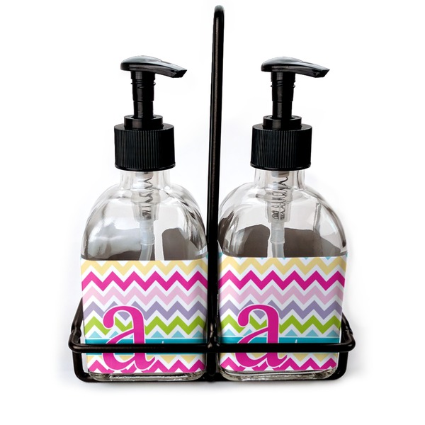 Custom Colorful Chevron Glass Soap & Lotion Bottle Set (Personalized)