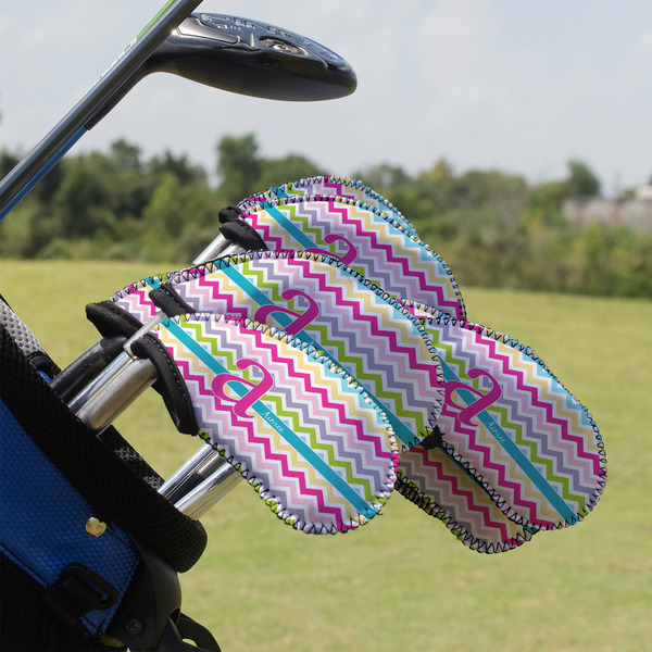 Custom Colorful Chevron Golf Club Iron Cover - Set of 9 (Personalized)