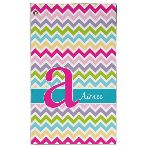 Custom Colorful Chevron Golf Towel - Poly-Cotton Blend - Large w/ Name and Initial
