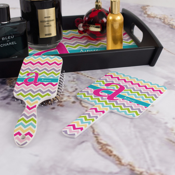 Colorful Chevron Hair Brush and Hand Mirror - Bathroom Scene