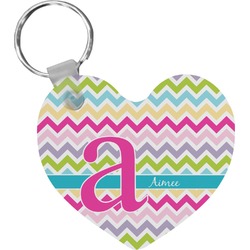 Colorful Chevron Heart Plastic Keychain w/ Name and Initial