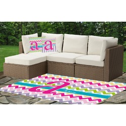 Colorful Chevron Indoor / Outdoor Rug - Custom Size w/ Name and Initial