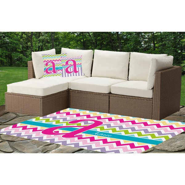 Custom Colorful Chevron Indoor / Outdoor Rug - Custom Size w/ Name and Initial