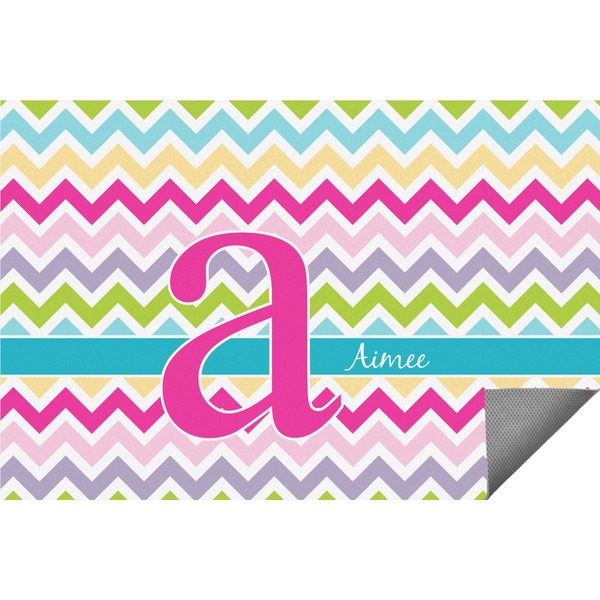 Custom Colorful Chevron Indoor / Outdoor Rug - 6'x8' w/ Name and Initial