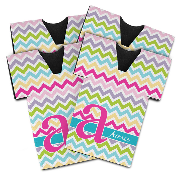 Custom Colorful Chevron Jersey Bottle Cooler - Set of 4 (Personalized)