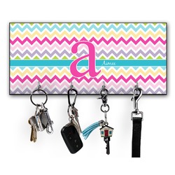 Colorful Chevron Key Hanger w/ 4 Hooks w/ Name and Initial