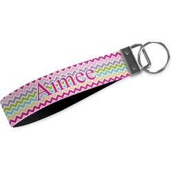 Colorful Chevron Webbing Keychain Fob - Large (Personalized)