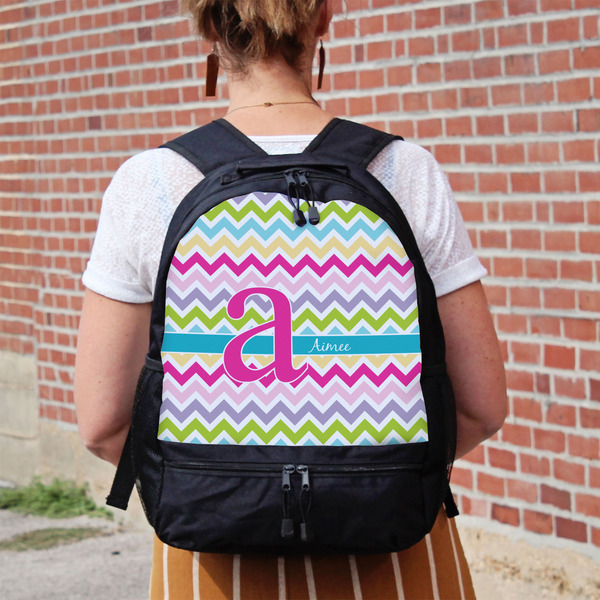 Colorful Chevron Large Backpack - Black - On Back