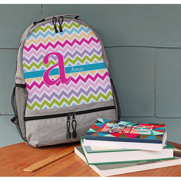 Colorful Chevron Large Backpack - Gray - On Desk