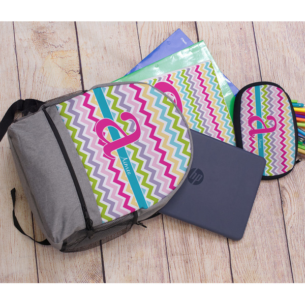 Colorful Chevron Large Backpack - Gray - With Stuff