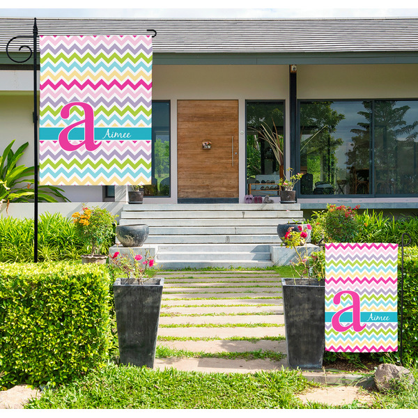 Custom Colorful Chevron Large Garden Flag - Double Sided (Personalized)