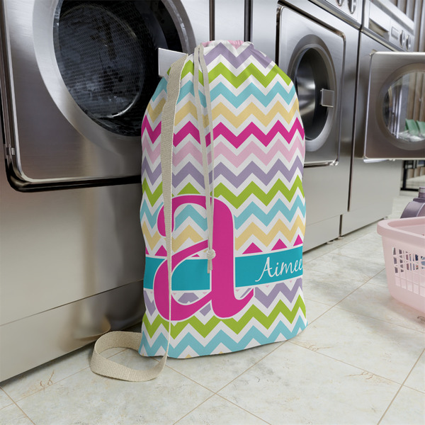 Colorful Chevron Large Laundry Bag - In Context