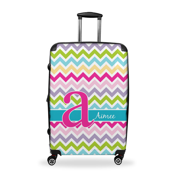 Custom Colorful Chevron Suitcase - 28" Large - Checked w/ Name and Initial