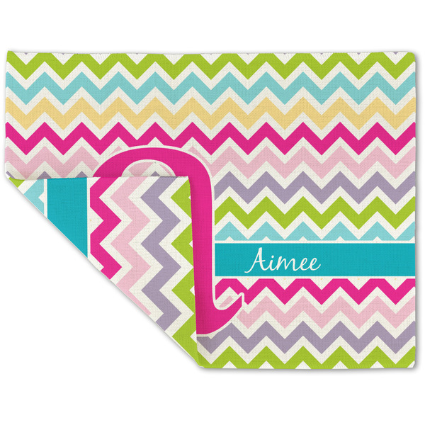 Custom Colorful Chevron Double-Sided Linen Placemat - Single w/ Name and Initial