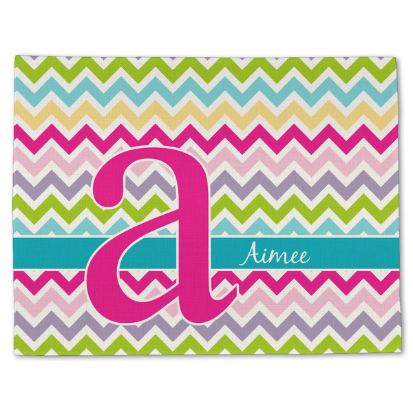 Custom Colorful Chevron Single-Sided Linen Placemat - Single w/ Name and Initial