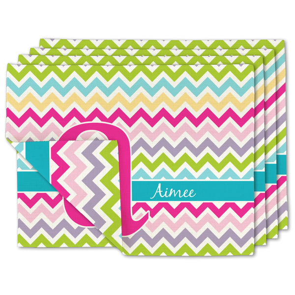 Custom Colorful Chevron Double-Sided Linen Placemat - Set of 4 w/ Name and Initial
