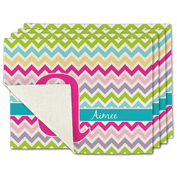 Colorful Chevron Single-Sided Linen Placemat - Set of 4 w/ Name and Initial