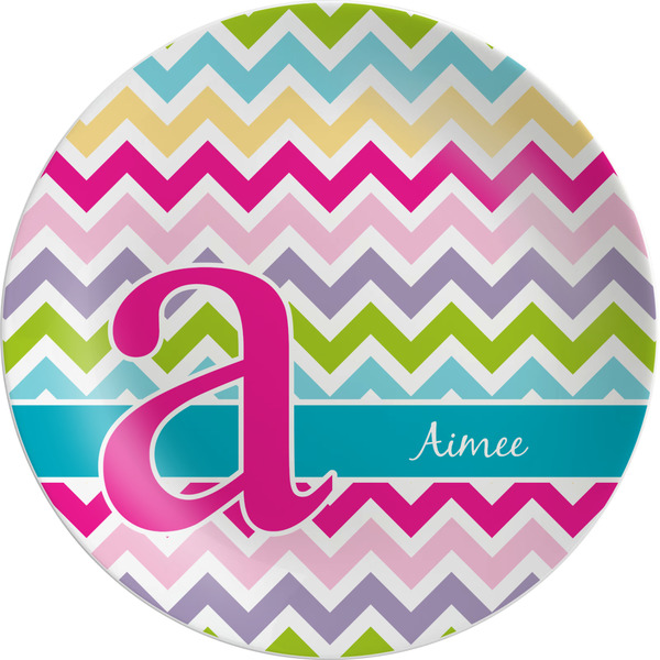 Custom Colorful Chevron Melamine Plate (Personalized)