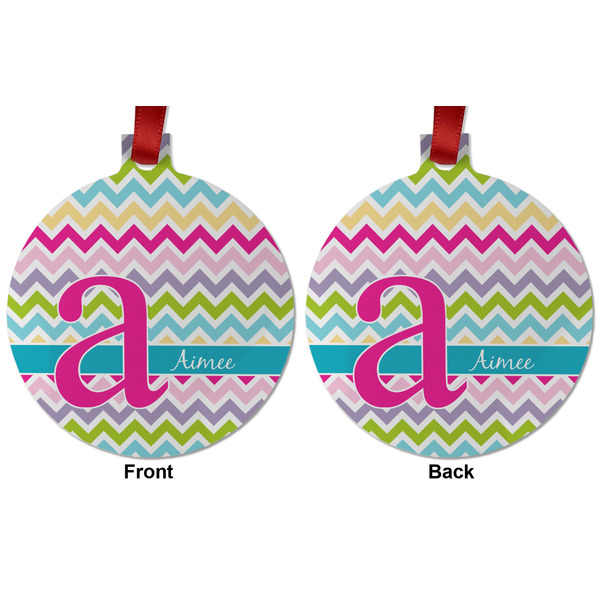 Colorful Chevron Metal Ball Ornament - Front and Back
