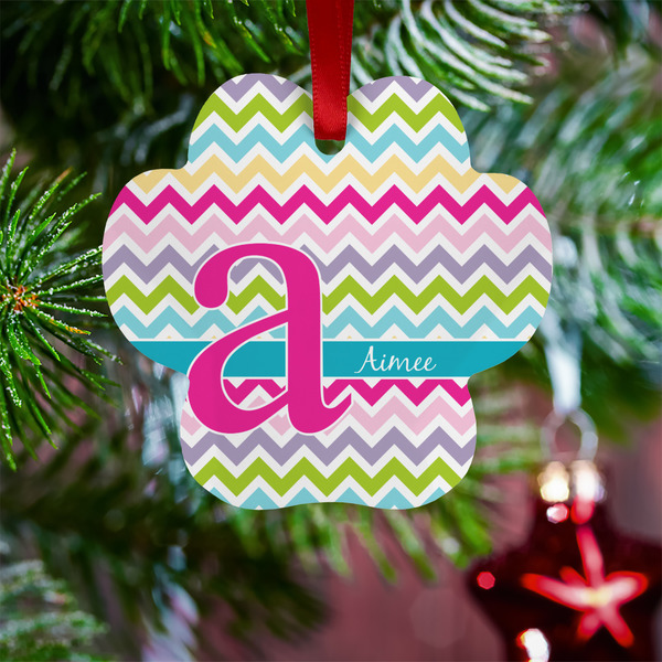 Colorful Chevron Metal Paw Ornament - Lifestyle
