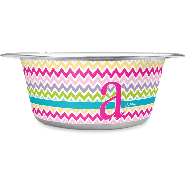 Custom Colorful Chevron Stainless Steel Dog Bowl (Personalized)