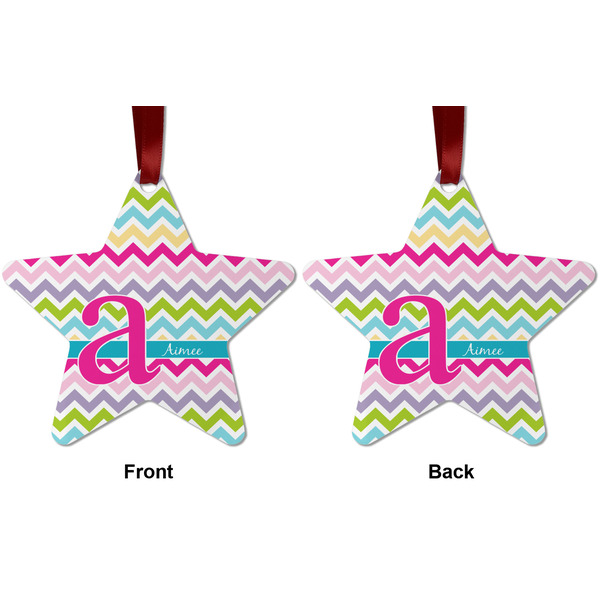 Colorful Chevron Metal Star Ornament - Front and Back
