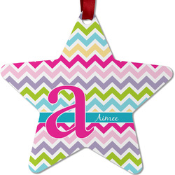 Colorful Chevron Metal Star Ornament - Double Sided w/ Name and Initial