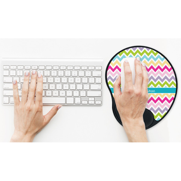 Colorful Chevron Mouse Pad with Wrist Rest - LIFESYTLE 2 (in use)