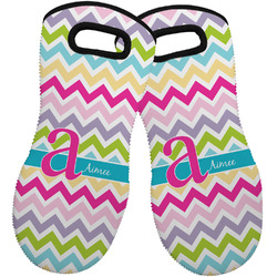 Colorful Chevron Neoprene Oven Mitts - Set of 2 w/ Name and Initial