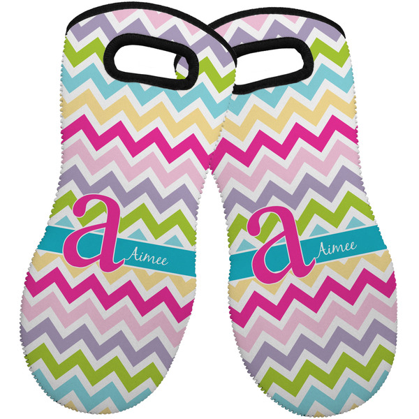 Custom Colorful Chevron Neoprene Oven Mitts - Set of 2 w/ Name and Initial