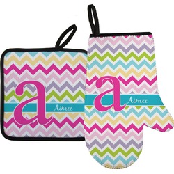 Colorful Chevron Oven Mitt & Pot Holder Set w/ Name and Initial